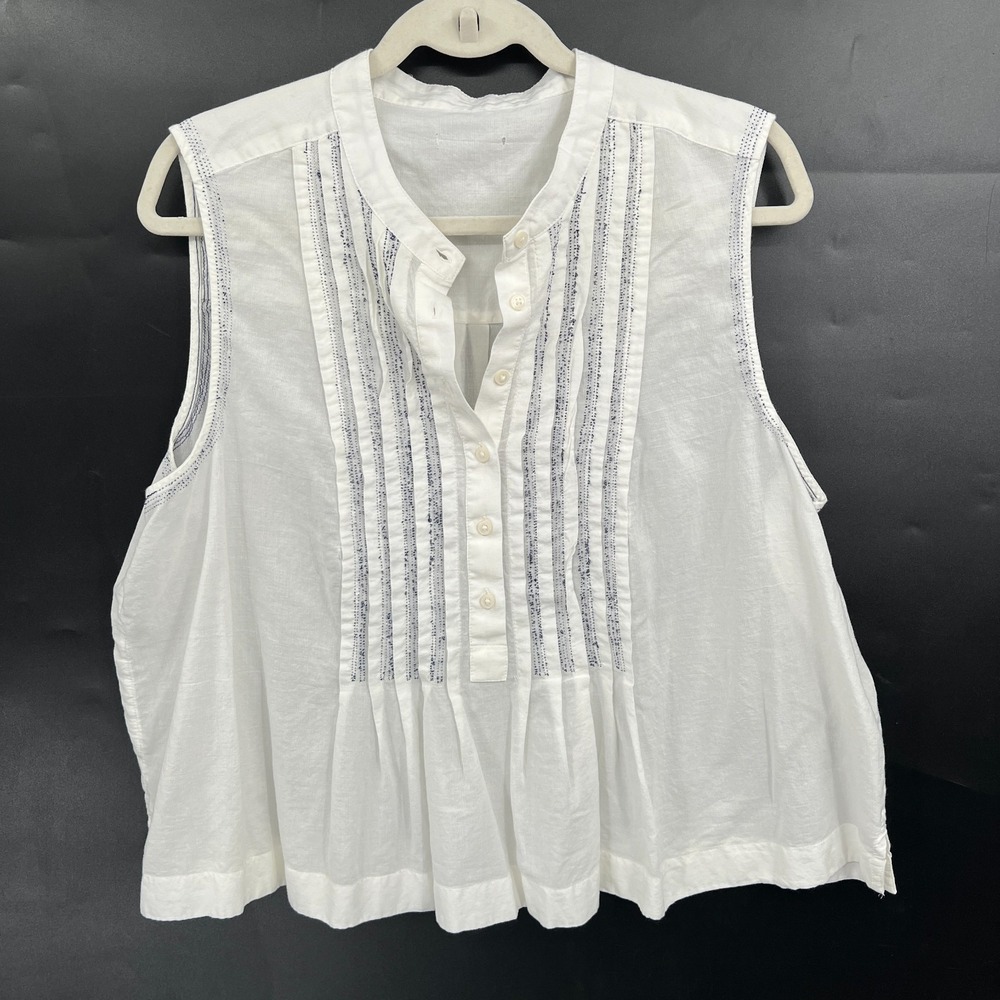 GAP popover white boxy cotton pintuck blouse embroidered coastal grandmother XL